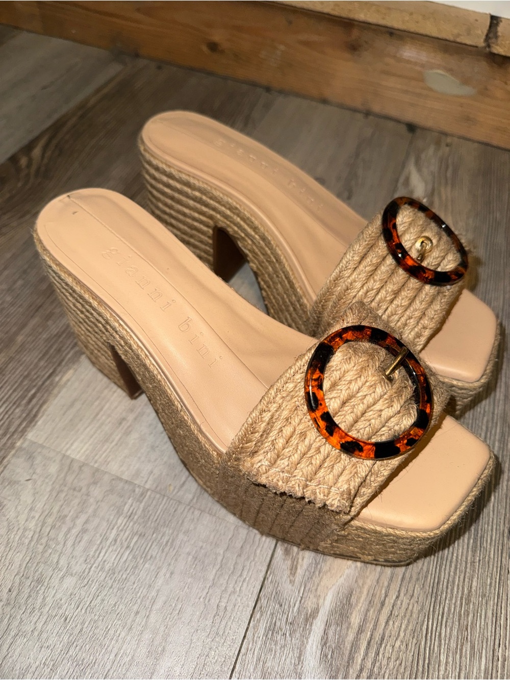 Giani bernini Woven Platform Slide Sandals with Tortoiseshell Buckle - Beige